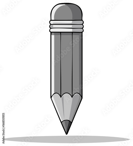 Simple graphite pencil with eraser and shadow detail graphic illustration