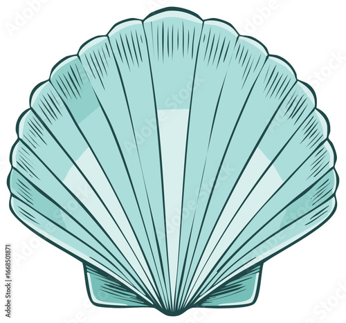 Elegant Blue Seashell Illustration, Seashell with a Linear Design, Artistic Sea Shell for Nautical Themes