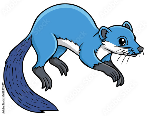 Dynamic Blue Cartoon Weasel Leaping Forward Vector Illustration