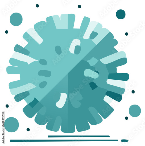 Abstract Virus Particle Illustration in Teal Tones with Geometric Shapes Graphic