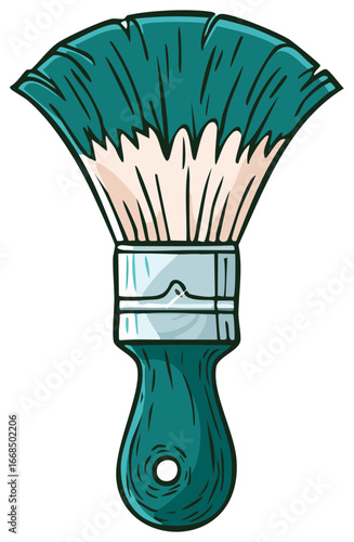 Vibrant cartoon teal paint brush with splayed bristles for creative projects