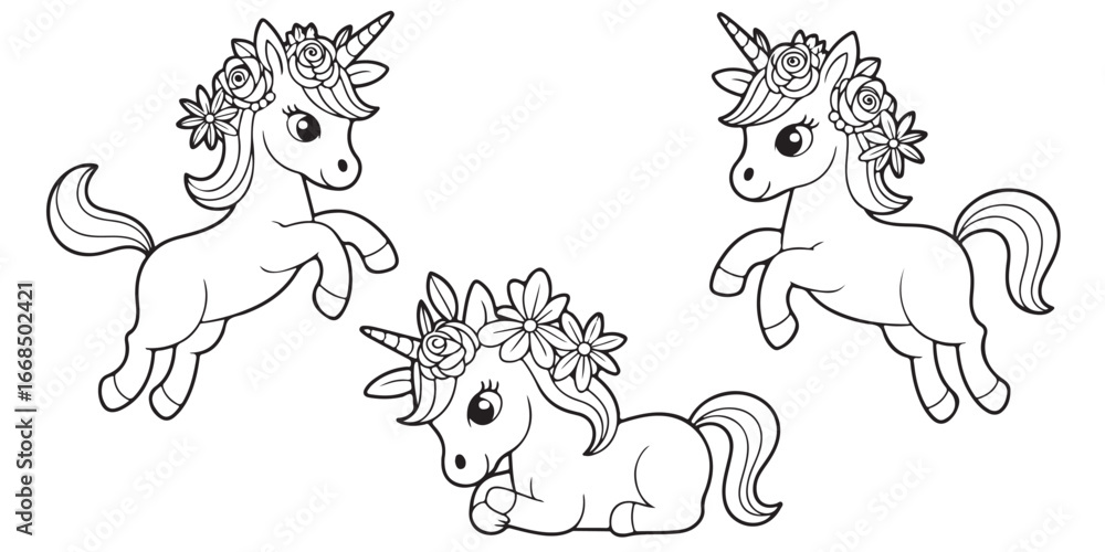 Obraz premium UNICORN outline coloring book page line art 