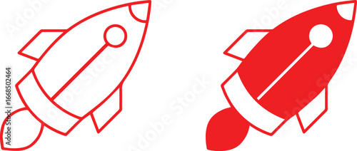 Rocket, simple design, vintage , minimalist illustration, red rocket icon, red rocket silhouette