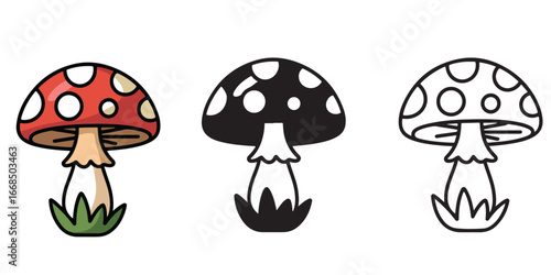 mushroom outline coloring book page line art 