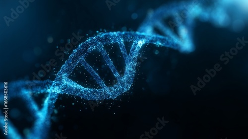 Blue dna double helix illustration on futuristic medical background with copy space for biotechnology, genetic research, and healthcare concept
