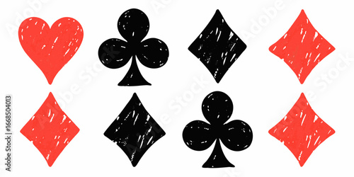 Hand Drawn Playing Card Suits Set Red Black