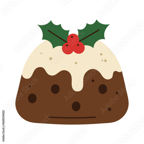 Collection of cakes pies and desserts for all letters of alphabet. Letter X - xmas cake christmas pudding. Sticky sponge cake with dried and candied fruit and citrus zest. Isolated vector illustration