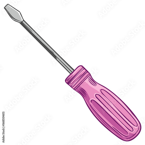 Pink flathead screwdriver isolated on white background, illustration