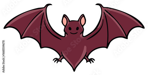 Cartoon Bat with Smiling Face Spreading Wings Illustration for Halloween and Gothic Theme