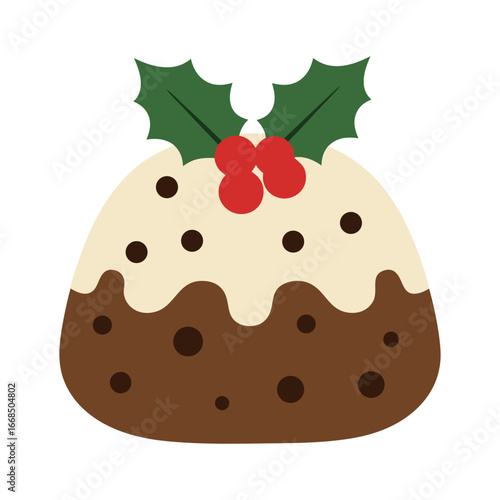 Collection of cakes pies and desserts for all letters of alphabet. Letter X - xmas cake christmas pudding. Sticky sponge cake with dried and candied fruit and citrus zest. Isolated vector illustration