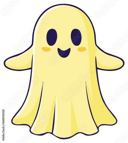 Adorable Smiling Yellow Ghost Character in a Cute Kawaii Style