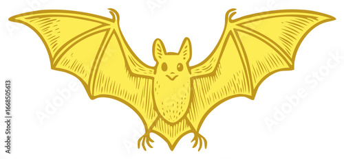 Yellow Bat Flying Open Wings Cartoon Style