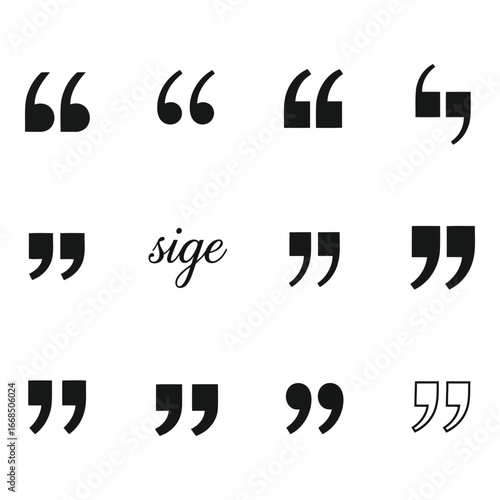 Collection of stylized quotation marks for text and design projects on white