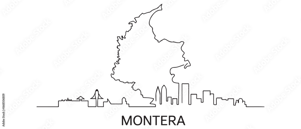 Obraz premium Montera Line Art with Colombia Minimalist White Skyline. with white background
