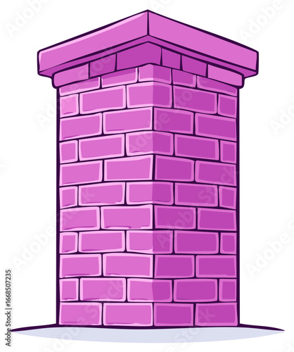 Pink cartoon brick chimney structure with detailed mortar lines and capping