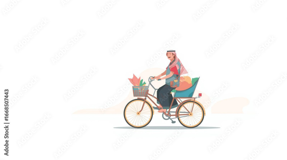 Fototapeta premium Traditional Becak Pedicab Vector IllustrationSoutheast Asian Pedicab Transport Flat DesignCultural Heritage Becak Vehicle VectorVintage Cycle Rickshaw Minimalist Illustration