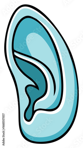 Light Blue Ear Illustration with Outlined Cartoon Style Hearing Organ