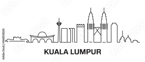 Kuala Lumpur Line Art skyline outline with Malaysia travel. with white background