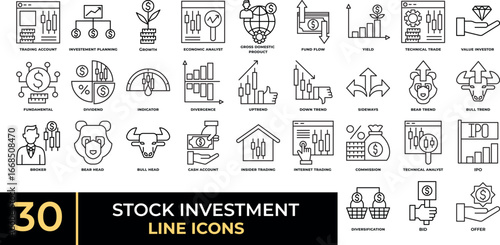 Stock investment line icons