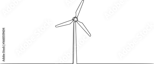 Wind turbine continuous one line drawing and minimalist style isolate outline vector icon
