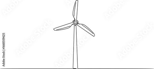 Wind turbine continuous one line drawing and minimalist style isolate outline vector icon
