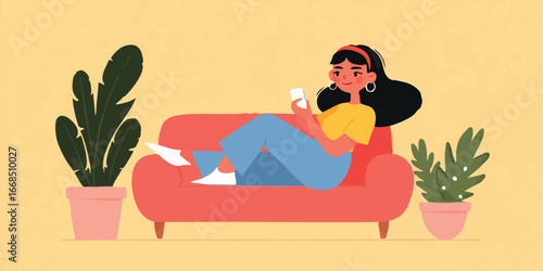 A young woman relaxes on a ...