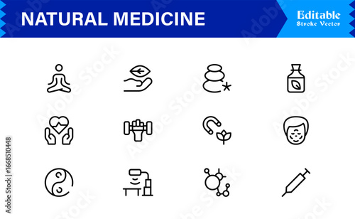 Natural Medicine Line Icon Set  Professional Minimalist Vector Collection Featuring Herbal Therapy, Holistic Healing, Organic Health,with Clean Modern Design
