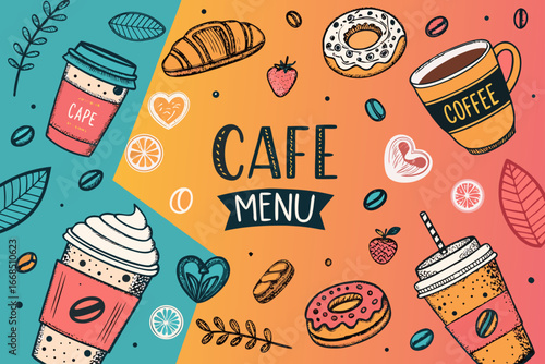 Featuring Bold Caf Menu With Doodle Cups And Pas Elegant Professional Photo