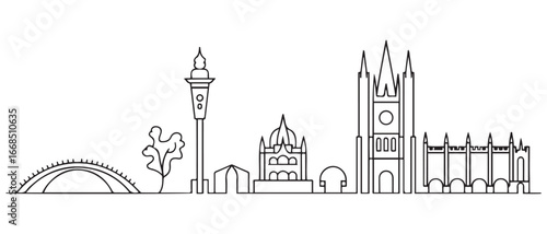 Oxford Skyline Line Art with Travel, and England. with white background
