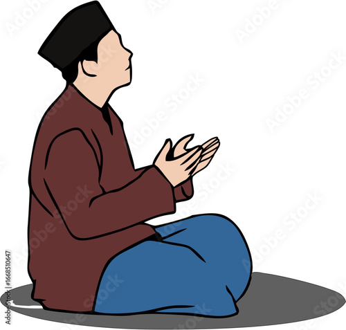 cartoon icon of a Muslim praying. vector illustration