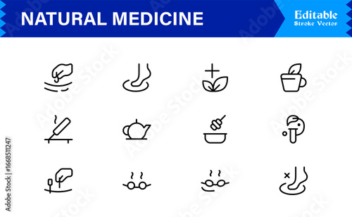 Natural Medicine Line Icon Set  Professional Minimalist Vector Collection Featuring Herbal Therapy, Holistic Healing, Organic Health,with Clean Modern Design