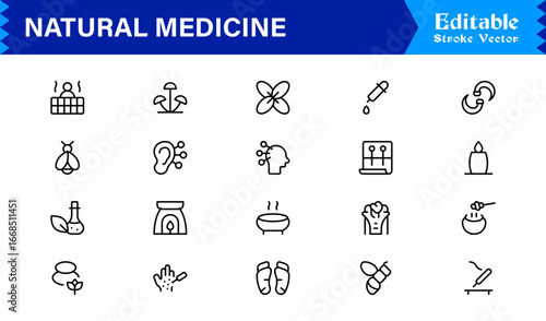 Natural Medicine Line Icon Set  Professional Minimalist Vector Collection Featuring Herbal Therapy, Holistic Healing, Organic Health,with Clean Modern Design