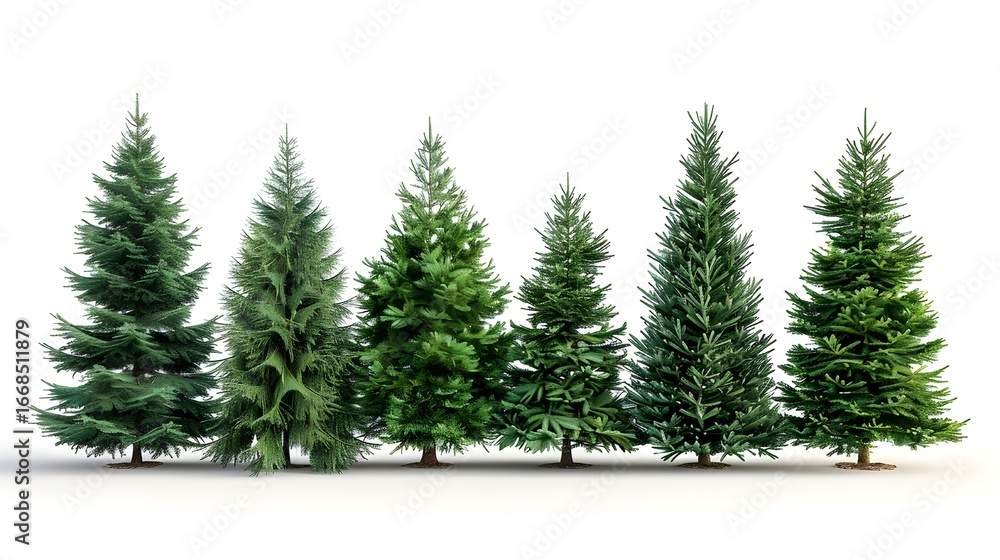 Fototapeta premium Set of Fresh Fir Trees in Studio Light – Green Conifer Collection