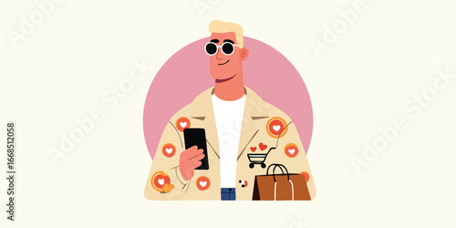 A stylish illustration captures a fashion-forward individual holding a mobile phone, embodying modern trends with a touch of elegance.
