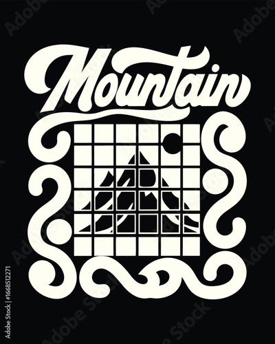 T-shirt Design of a Retro Mountain Illustration in Grid with Curvy Details Creative Outdoor Adventure Design