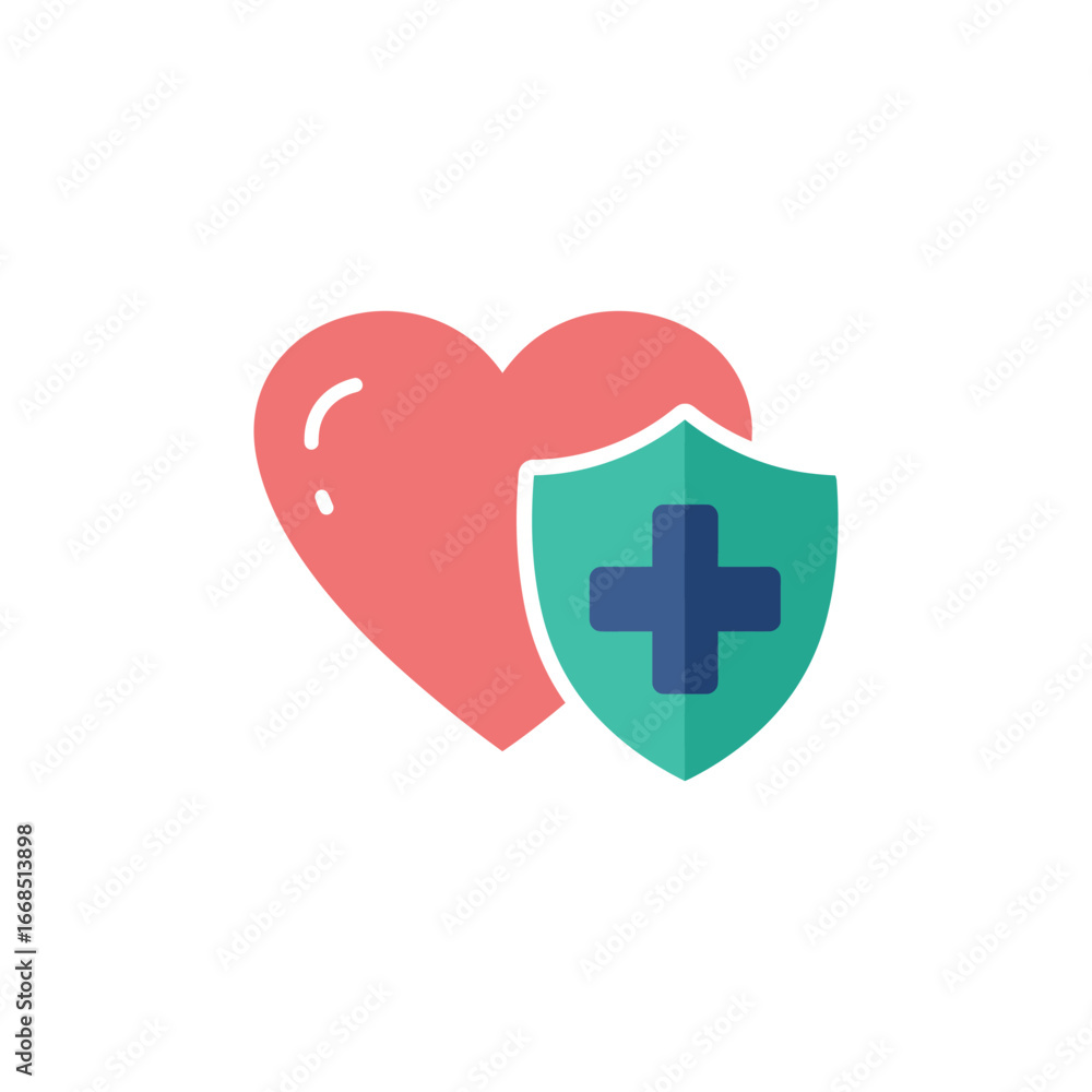 Obraz premium Heart with shield and medical cross symbolizing health protection and care