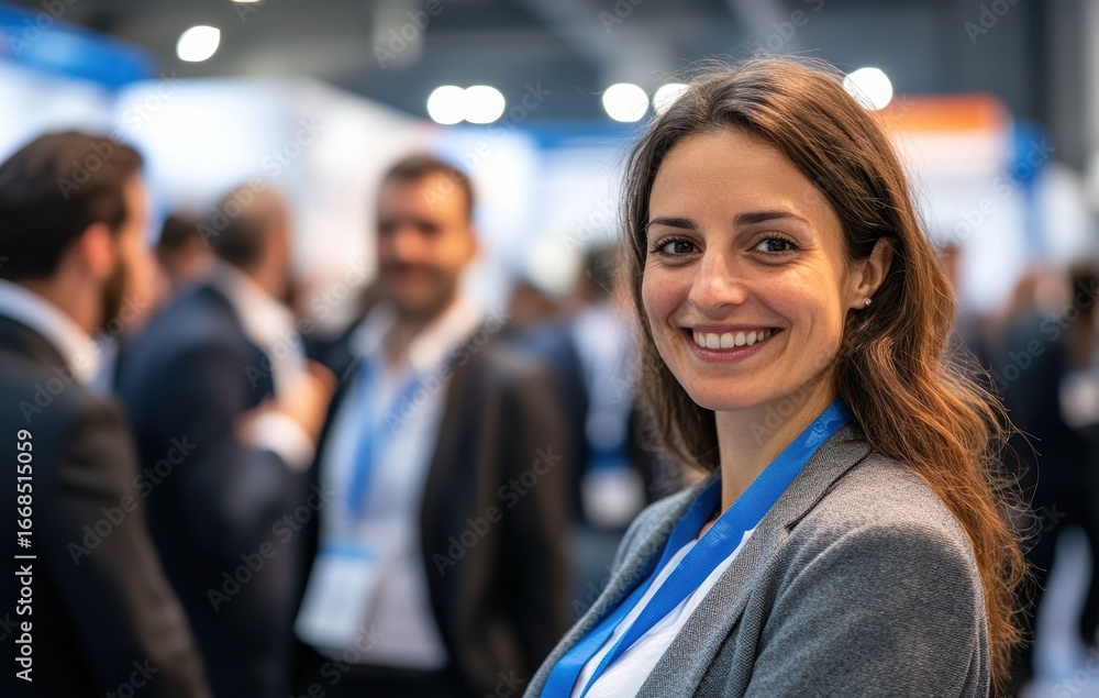 Fototapeta premium a business person at a trade show, their composed demeanor and professional attire showcasing their commitment to excellence and success in a fast paced industry event.