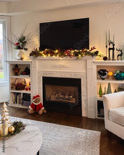 Cozy room with fireplace and Christmas decorations