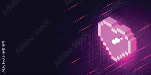 Pixelated Heart Shield on Digital Background Technology healthy medical Treat heart disease