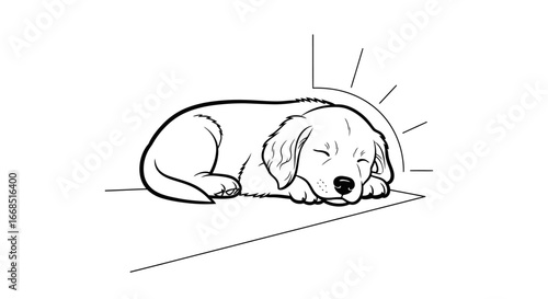 adorable golden retriever puppy sleeping peacefully, line art, dog illustration, pet