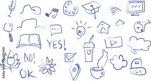 children draw icon set, editable stroke line set children, vignetting, draw, birth, brush, editable, stroke, educational, pen, school and more vector illustration