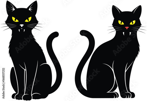 Spooky Halloween Black Cats Two Silhouettes for Your Festive Designs