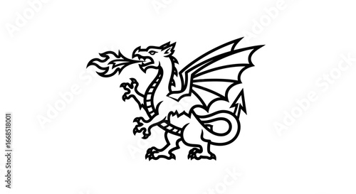 firebreathing dragon, medieval beast, heraldic illustration, fantasy creature, mythological dragon, powerful, majestic, fierce