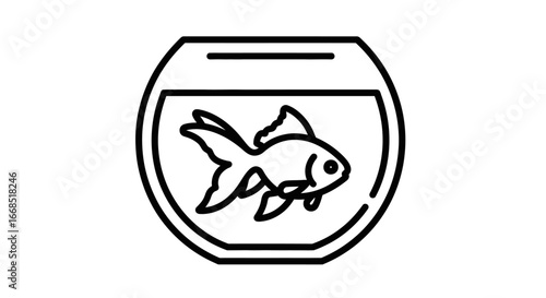 Wallpaper Mural goldfish in a bowl simple line art illustration, pet fish, aquarium, home decor, minimalist design Torontodigital.ca