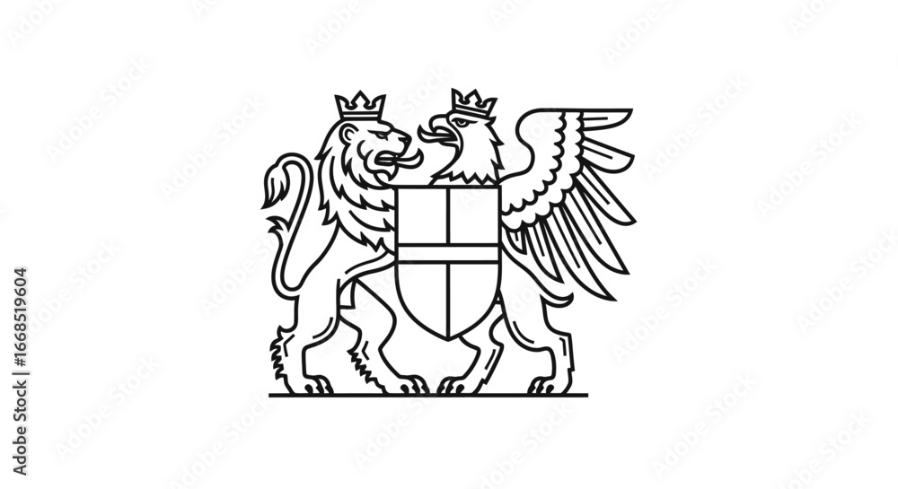 Fototapeta premium lion and eagle coat of arms heraldic crest, royal emblem, vintage design