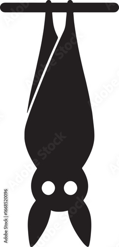 Bat hanging upside down silhouette, spooky design perfect for Halloween, horror, night scenes, and decoration.