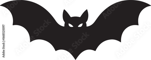 Bat silhouette with spread wings, spooky design perfect for Halloween, horror, night scenes, and decoration.