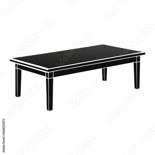 Simple black rectangular dining table isolated on white background
