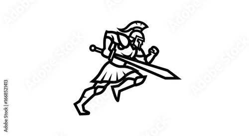 Wallpaper Mural running spartan warrior, gladiator, sword, ancient greece, line art, black and white illustration Torontodigital.ca