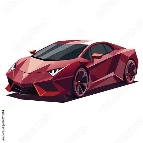 Red sports car with sharp geometric design isolated on white background